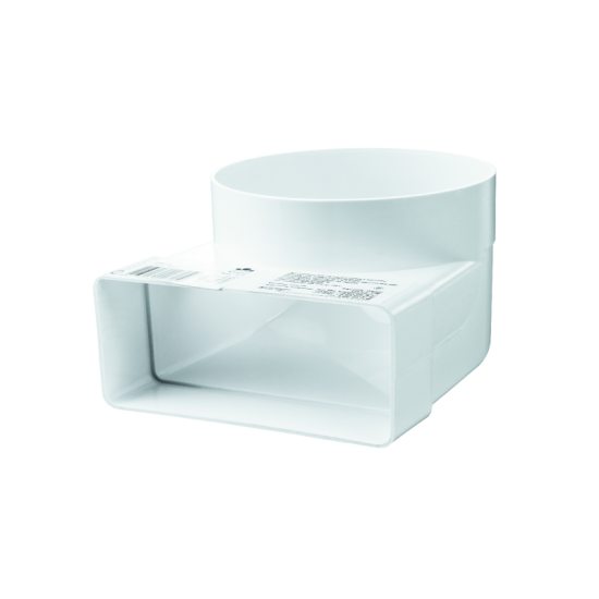 Преходник-коляно VENTS 521 - преход на 90° от кръгли въздуховоди с диаметър ф100 към плоски с размери 55x110.